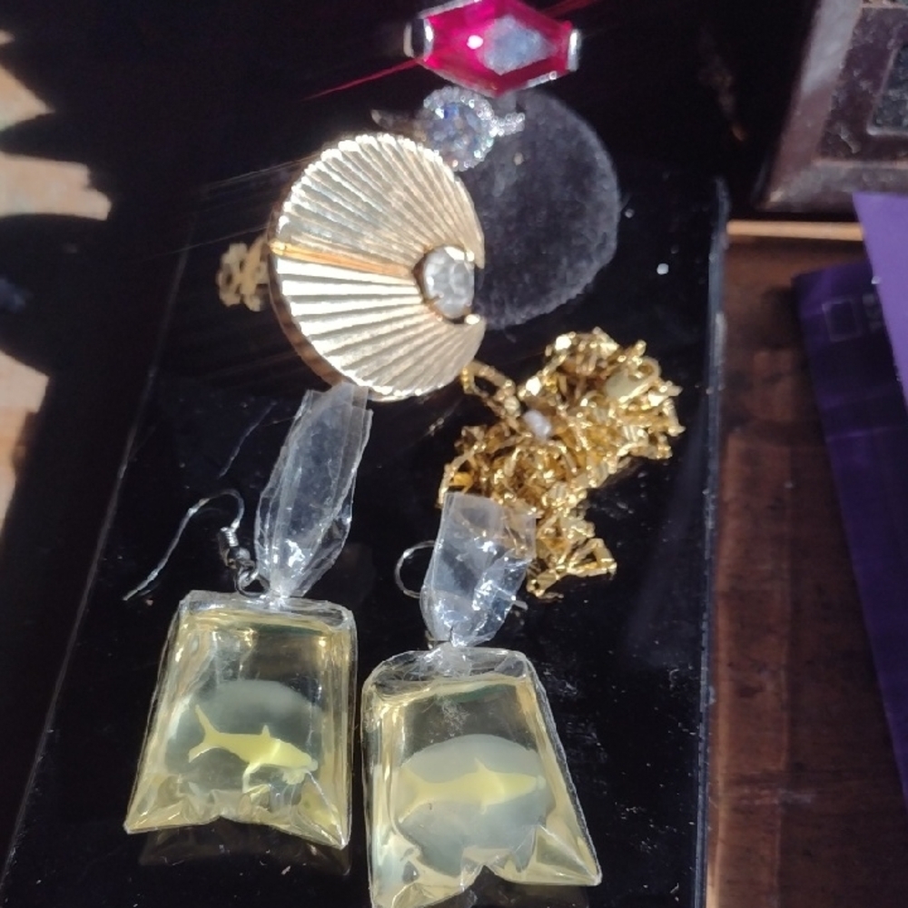 Gold and Silver Shell Pendant Necklace& Jewelry Lot